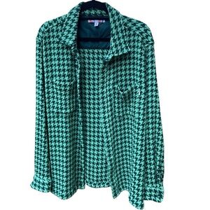 Urban Outfitters 100% Cotton Shirt Jacket Holly Green Houndstooth